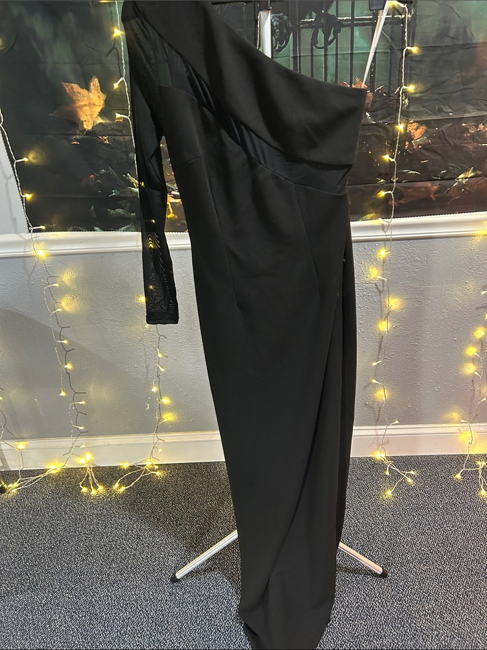 Lulu's Black Sheer-Panel Evening Dress